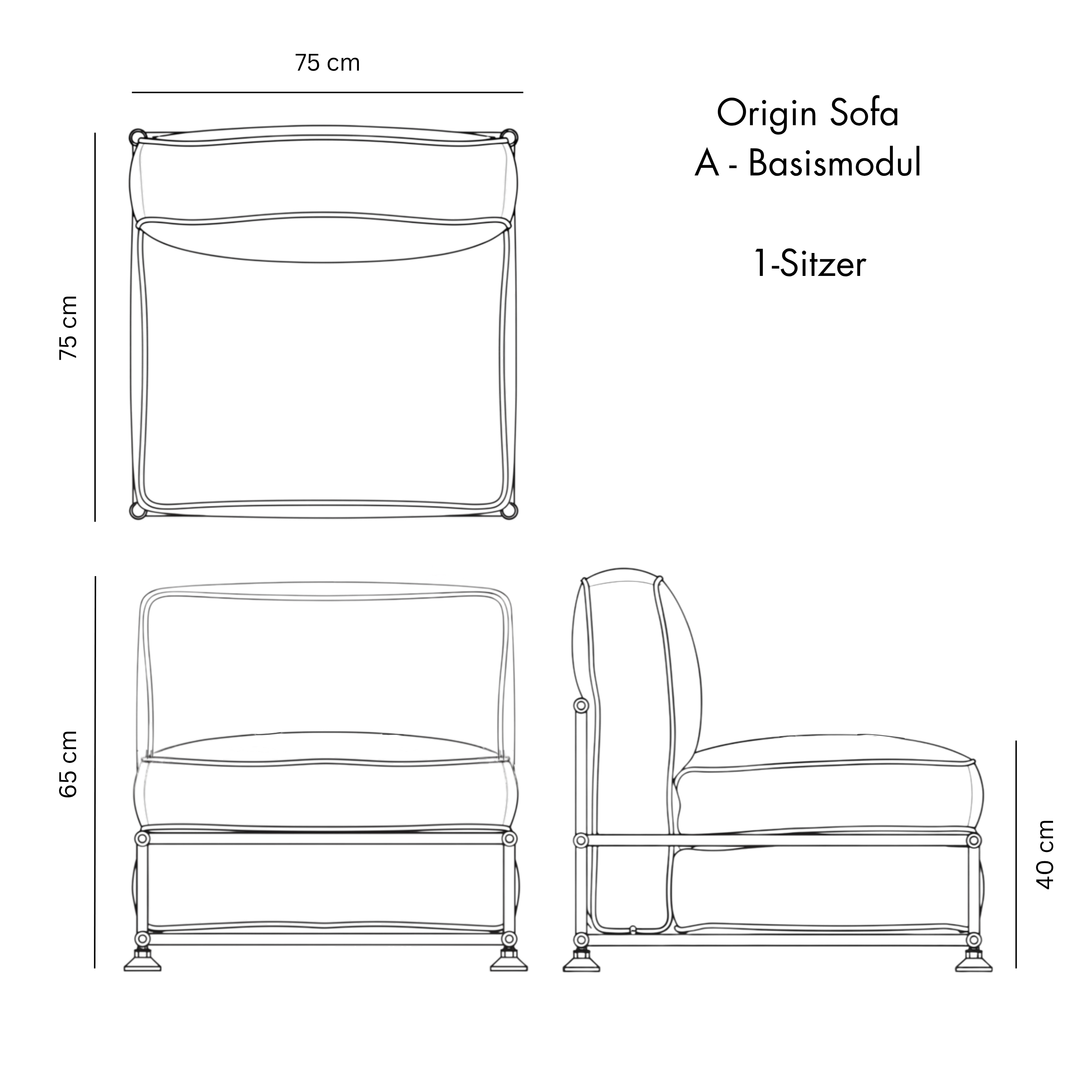 A-Basismodul (1-Sitzer mit Rücken) für Origin Sofa