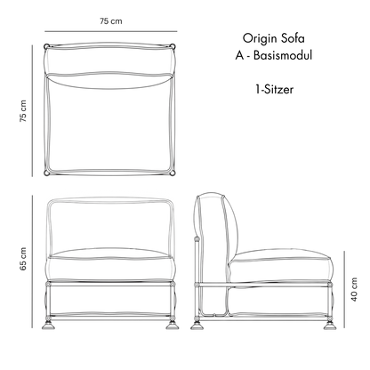 A-Basismodul (1-Sitzer mit Rücken) für Origin Sofa