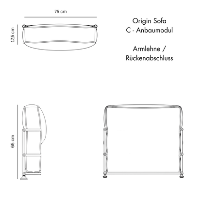 C-Anbaumodul (Armlehne / Rücken) für Origin Sofa
