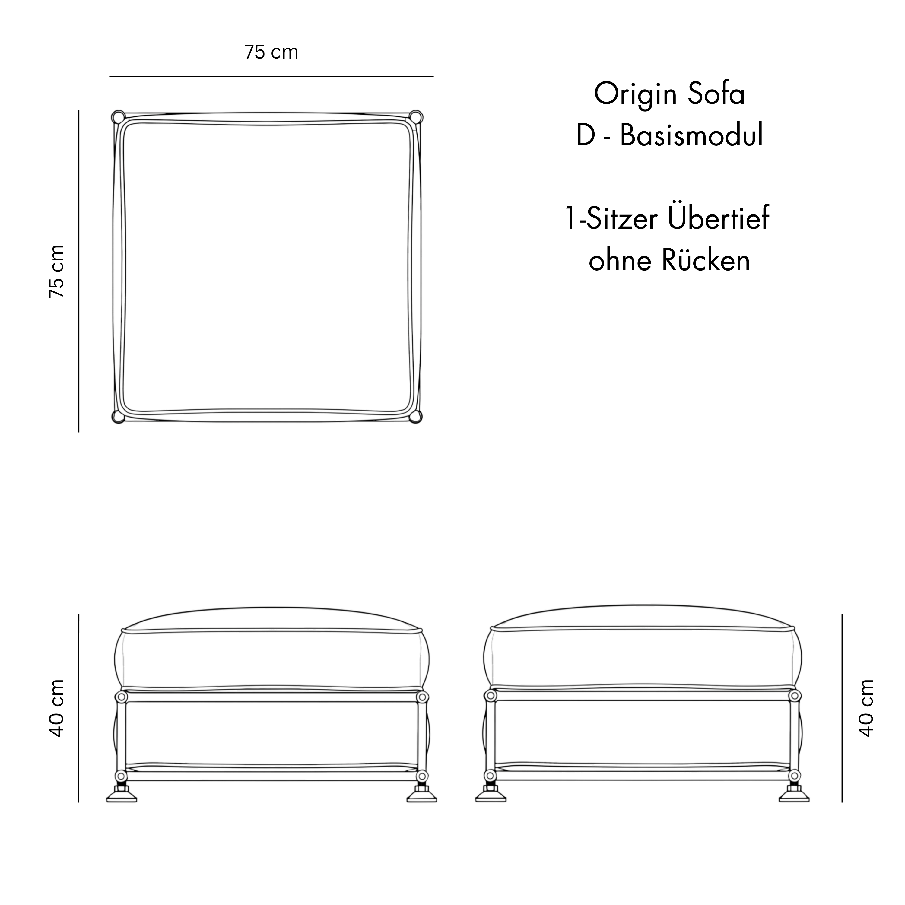 B-Basismodul (1-Sitzer Übertief ohne Rücken) für Origin Sofa