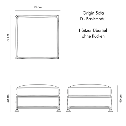 B-Basismodul (1-Sitzer Übertief ohne Rücken) für Origin Sofa